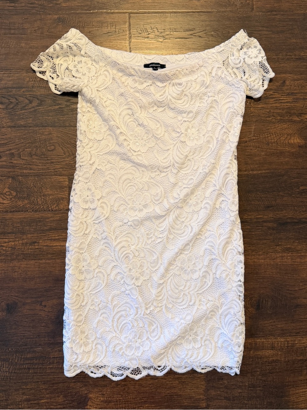 Ambiance Women's L Off-Shoulder White Lace Mini Dress